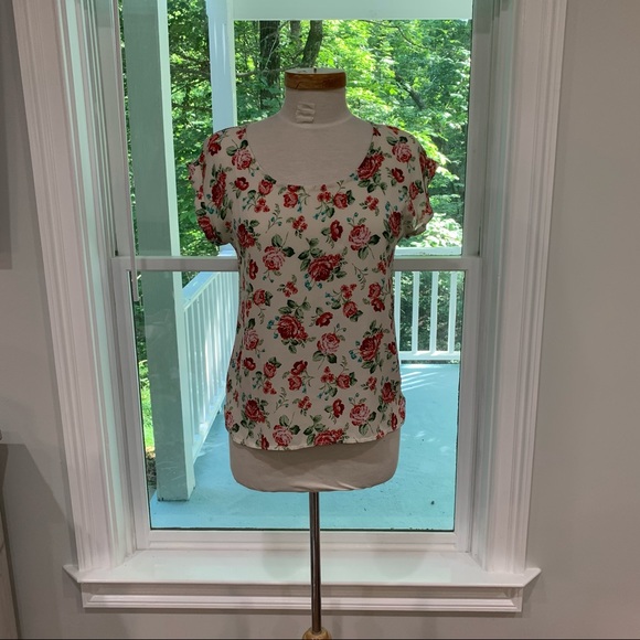 Boho Chic Cottage Core Flowy Rose Zip Up Blouse S - Picture 3 of 16